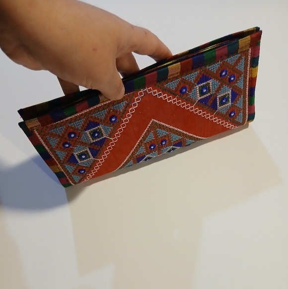 Red Multicolor Embroidered Boho Clutch | Handmade Ethnic Purse - Picture 4 of 16